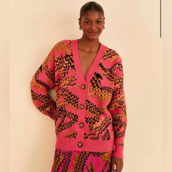 NWT XL Farm Rio Pink Croco Knit Sweater - Picture 1 of 6